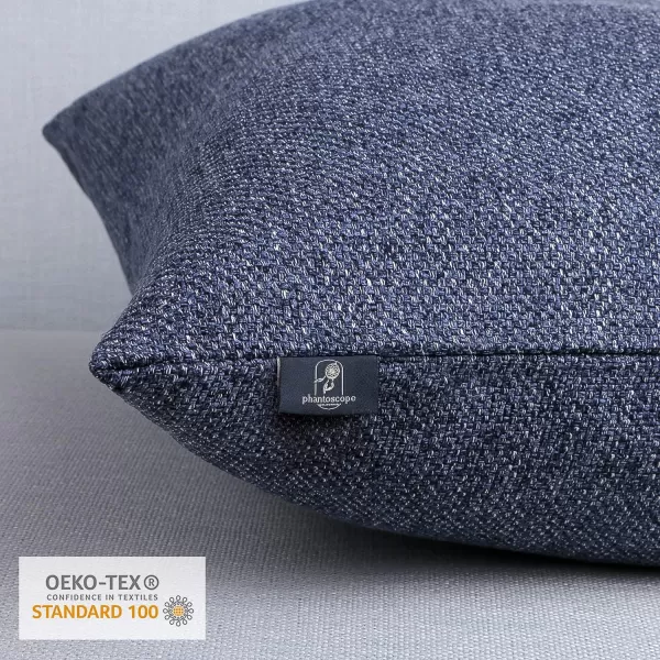 Phantoscope Farmhouse Throw Pillow Covers Triple Button Vintage Linen Solid Decorative Pillow Cover for Couch Bed and Chair Off White 18 x 18 inches 45 x 45 cm Pack of 2Navy Blue