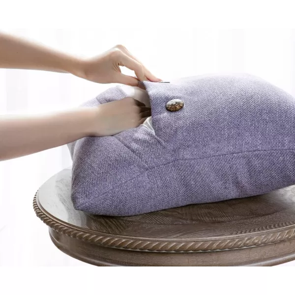 Phantoscope Farmhouse Throw Pillow Covers Triple Button Vintage Linen Solid Decorative Pillow Cover for Couch Bed and Chair Off White 18 x 18 inches 45 x 45 cm Pack of 2Light Purple