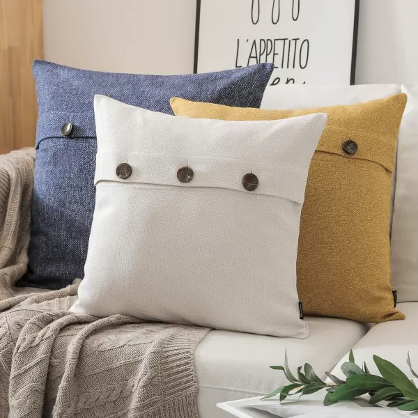 Phantoscope Farmhouse Throw Pillow Covers Triple Button Vintage Linen Solid Decorative Pillow Cover for Couch Bed and Chair Off White 18 x 18 inches 45 x 45 cm Pack of 2Navy Blue