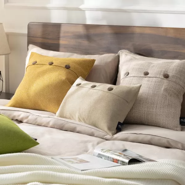 Phantoscope Farmhouse Throw Pillow Covers Triple Button Vintage Linen Solid Decorative Pillow Cover for Couch Bed and Chair Off White 18 x 18 inches 45 x 45 cm Pack of 2Light Beige