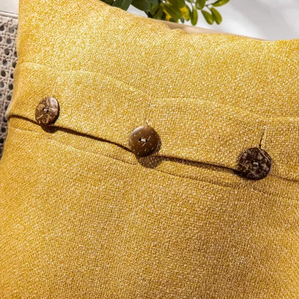 Phantoscope Farmhouse Throw Pillow Covers Triple Button Vintage Linen Solid Decorative Pillow Cover for Couch Bed and Chair Off White 18 x 18 inches 45 x 45 cm Pack of 2Yellow