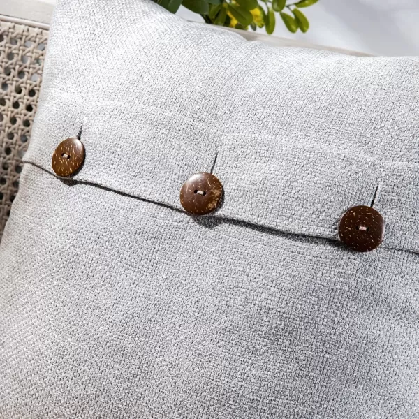 Phantoscope Farmhouse Throw Pillow Covers Triple Button Vintage Linen Solid Decorative Pillow Cover for Couch Bed and Chair Off White 18 x 18 inches 45 x 45 cm Pack of 2Light Grey
