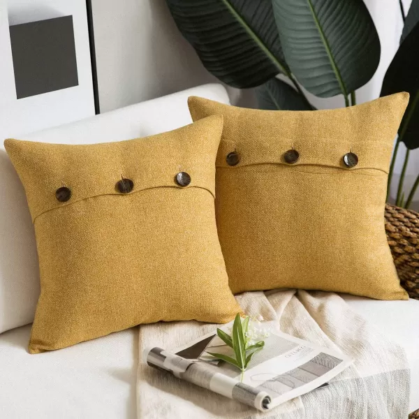 Phantoscope Farmhouse Throw Pillow Covers Triple Button Vintage Linen Solid Decorative Pillow Cover for Couch Bed and Chair Off White 18 x 18 inches 45 x 45 cm Pack of 2Yellow