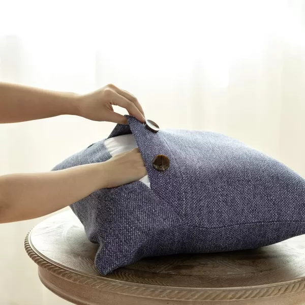 Phantoscope Farmhouse Throw Pillow Covers Triple Button Vintage Linen Solid Decorative Pillow Cover for Couch Bed and Chair Off White 18 x 18 inches 45 x 45 cm Pack of 2Navy Blue
