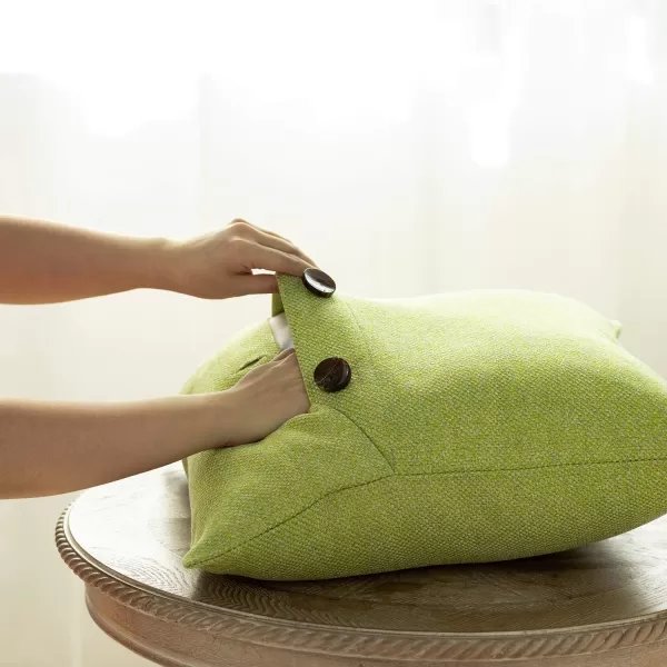 Phantoscope Farmhouse Throw Pillow Covers Triple Button Vintage Linen Solid Decorative Pillow Cover for Couch Bed and Chair Off White 18 x 18 inches 45 x 45 cm Pack of 2Yellow Green