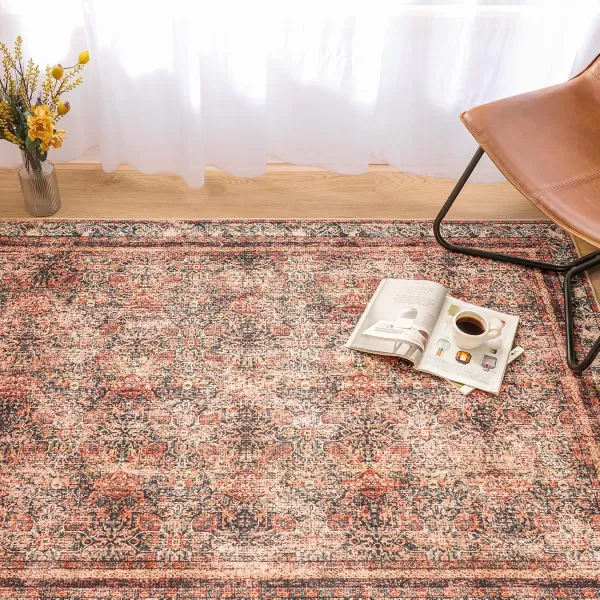 Phantoscope Hallway Runner Rug 2x6  Boho Washable NonSlip Kitchen Rug Runner UltraThin Vintage Distressed Accent Throw Rug for Entryway Laundry Bathroom Bedroom Brick RedBlackBrick RedBlack