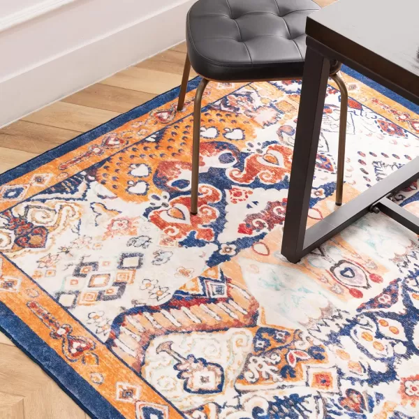 Phantoscope Hallway Runner Rug 2x6  Boho Washable NonSlip Kitchen Rug Runner UltraThin Vintage Distressed Accent Throw Rug for Entryway Laundry Bathroom Bedroom NavyOrangeNavyOrange