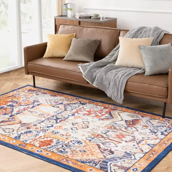 Phantoscope Hallway Runner Rug 2x6  Boho Washable NonSlip Kitchen Rug Runner UltraThin Vintage Distressed Accent Throw Rug for Entryway Laundry Bathroom Bedroom NavyOrangeNavyOrange