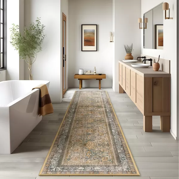 Phantoscope Hallway Runner Rug 2x6  Boho Washable NonSlip Kitchen Rug Runner UltraThin Vintage Distressed Accent Throw Rug for Entryway Laundry Bathroom Bedroom Brick RedBlackDark BrownOrange Spice