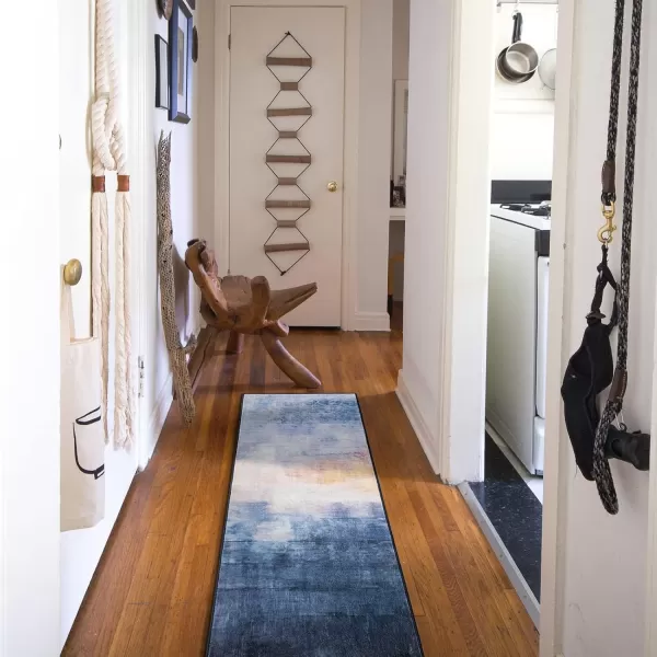 Phantoscope Hallway Runner Rug 2x6  Boho Washable NonSlip Kitchen Rug Runner UltraThin Vintage Distressed Accent Throw Rug for Entryway Laundry Bathroom Bedroom Navy BlueBeigeNavy BlueBeige