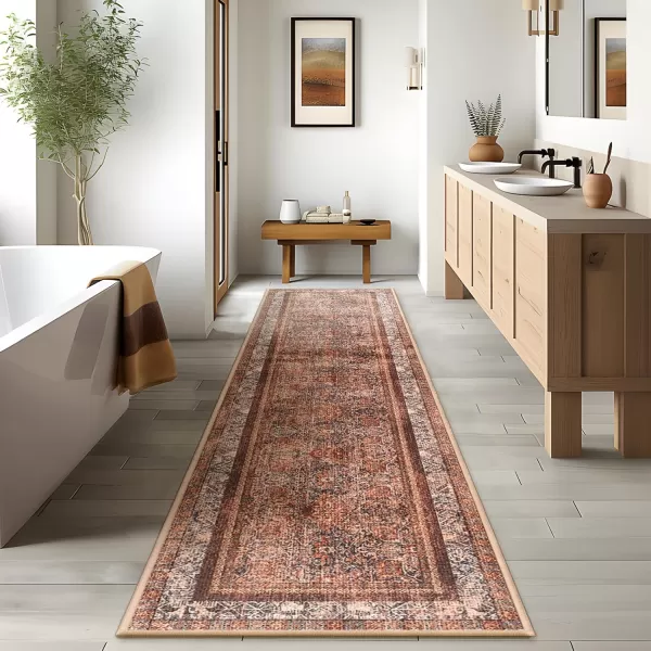 Phantoscope Hallway Runner Rug 2x6  Boho Washable NonSlip Kitchen Rug Runner UltraThin Vintage Distressed Accent Throw Rug for Entryway Laundry Bathroom Bedroom Brick RedBlackBrick RedBlack