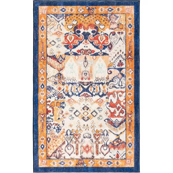 Phantoscope Hallway Runner Rug 2x6  Boho Washable NonSlip Kitchen Rug Runner UltraThin Vintage Distressed Accent Throw Rug for Entryway Laundry Bathroom Bedroom NavyOrangeNavyOrange