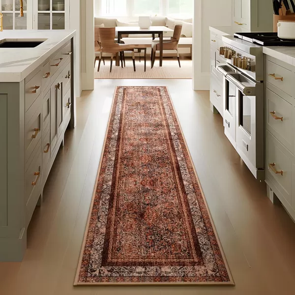 Phantoscope Hallway Runner Rug 2x6  Boho Washable NonSlip Kitchen Rug Runner UltraThin Vintage Distressed Accent Throw Rug for Entryway Laundry Bathroom Bedroom Brick RedBlackBrick RedBlack
