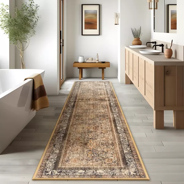 Phantoscope Hallway Runner Rug 2x6  Boho Washable NonSlip Kitchen Rug Runner UltraThin Vintage Distressed Accent Throw Rug for Entryway Laundry Bathroom Bedroom Brick RedBlackDark BrownOrange Spice