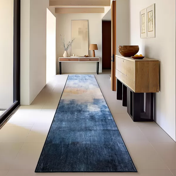 Phantoscope Hallway Runner Rug 2x6  Boho Washable NonSlip Kitchen Rug Runner UltraThin Vintage Distressed Accent Throw Rug for Entryway Laundry Bathroom Bedroom Navy BlueBeigeNavy BlueBeige