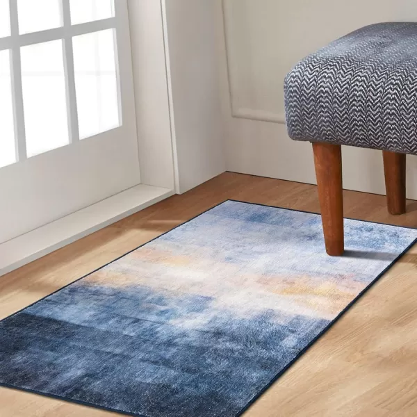 Phantoscope Hallway Runner Rug 2x6  Boho Washable NonSlip Kitchen Rug Runner UltraThin Vintage Distressed Accent Throw Rug for Entryway Laundry Bathroom Bedroom Navy BlueBeigeNavy BlueBeige