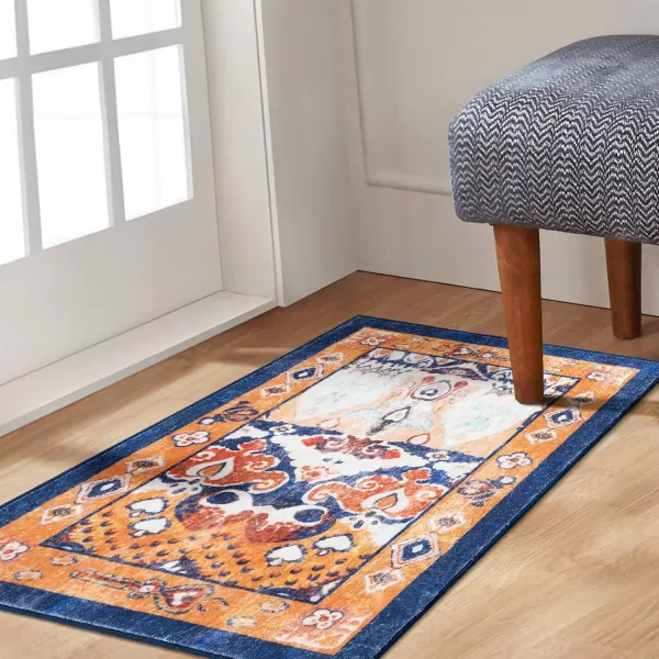 Phantoscope Hallway Runner Rug 2x6  Boho Washable NonSlip Kitchen Rug Runner UltraThin Vintage Distressed Accent Throw Rug for Entryway Laundry Bathroom Bedroom NavyOrangeNavyOrange