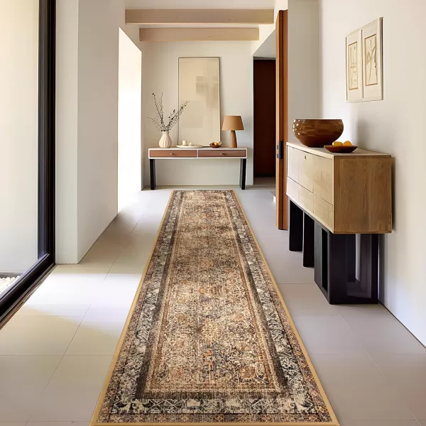 Phantoscope Hallway Runner Rug 2x6  Boho Washable NonSlip Kitchen Rug Runner UltraThin Vintage Distressed Accent Throw Rug for Entryway Laundry Bathroom Bedroom Brick RedBlackDark BrownOrange Spice