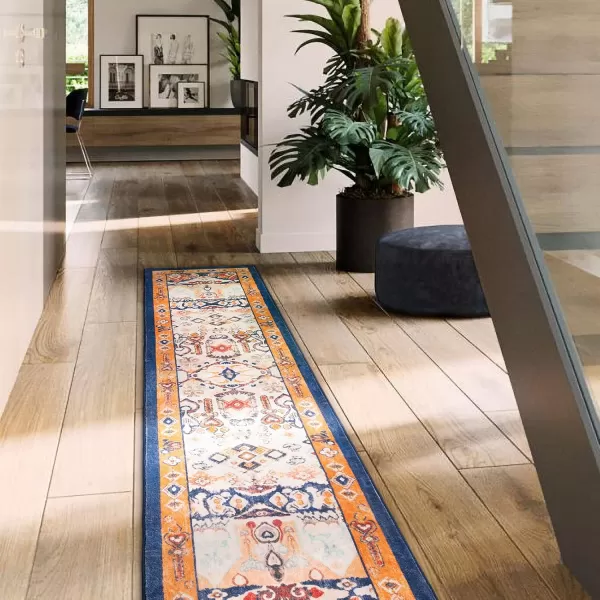 Phantoscope Hallway Runner Rug 2x6  Boho Washable NonSlip Kitchen Rug Runner UltraThin Vintage Distressed Accent Throw Rug for Entryway Laundry Bathroom Bedroom NavyOrangeNavyOrange