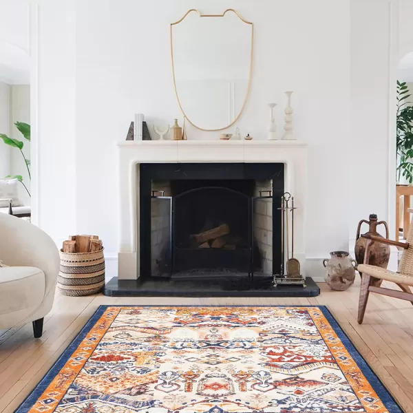 Phantoscope Hallway Runner Rug 2x6  Boho Washable NonSlip Kitchen Rug Runner UltraThin Vintage Distressed Accent Throw Rug for Entryway Laundry Bathroom Bedroom NavyOrangeNavyOrange