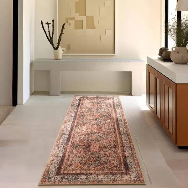 Phantoscope Hallway Runner Rug 2x6  Boho Washable NonSlip Kitchen Rug Runner UltraThin Vintage Distressed Accent Throw Rug for Entryway Laundry Bathroom Bedroom Brick RedBlackBrick RedBlack