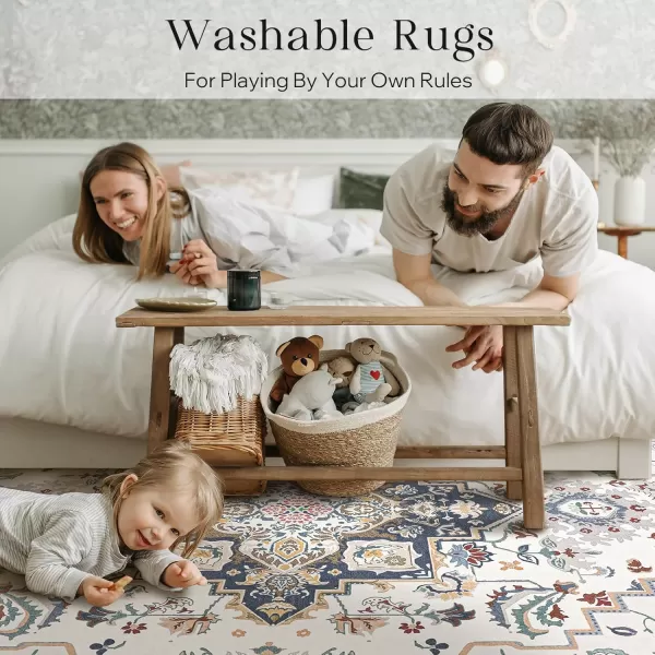 Phantoscope Hallway Runner Rug 2x6 Boho Washable NonSlip Kitchen Rug Runner with Rubber Backing UltraThin Classic Floral Painting Carpet Runner for Entryway Laundry Bathroom BlueIvoryLilacBlueIvoryLilac