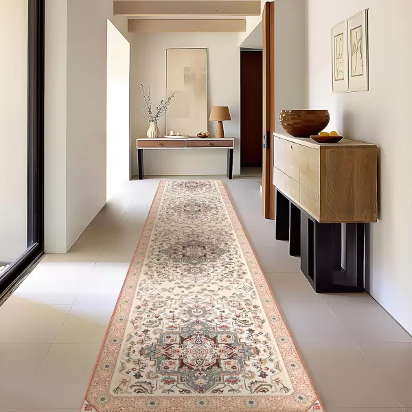 Phantoscope Hallway Runner Rug 2x6 Boho Washable NonSlip Kitchen Rug Runner with Rubber Backing UltraThin Classic Floral Painting Carpet Runner for Entryway Laundry Bathroom BlueIvoryLilacPinkIvoryGray