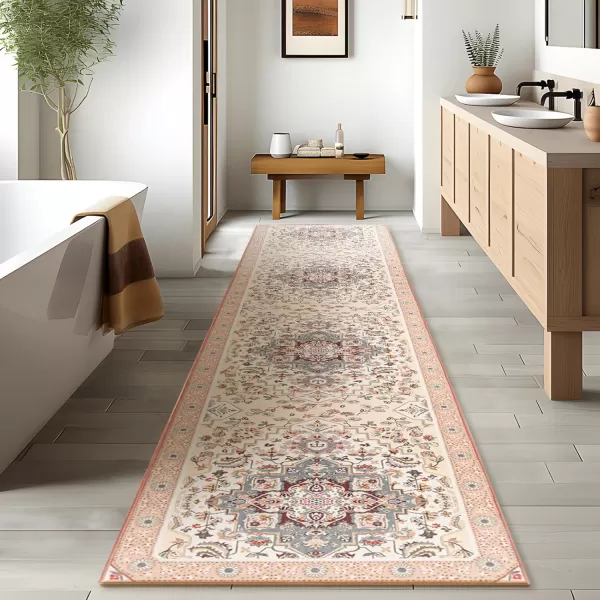 Phantoscope Hallway Runner Rug 2x6 Boho Washable NonSlip Kitchen Rug Runner with Rubber Backing UltraThin Classic Floral Painting Carpet Runner for Entryway Laundry Bathroom BlueIvoryLilacPinkIvoryGray