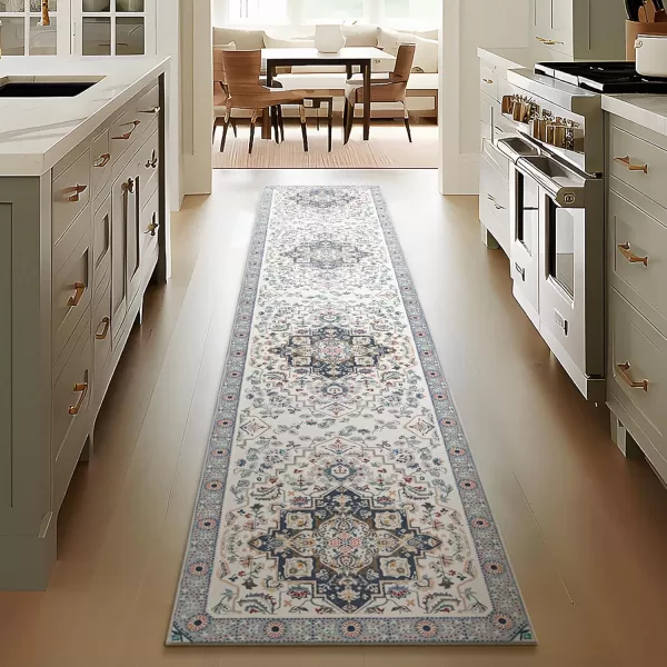 Phantoscope Hallway Runner Rug 2x6 Boho Washable NonSlip Kitchen Rug Runner with Rubber Backing UltraThin Classic Floral Painting Carpet Runner for Entryway Laundry Bathroom BlueIvoryLilacBlueIvoryLilac