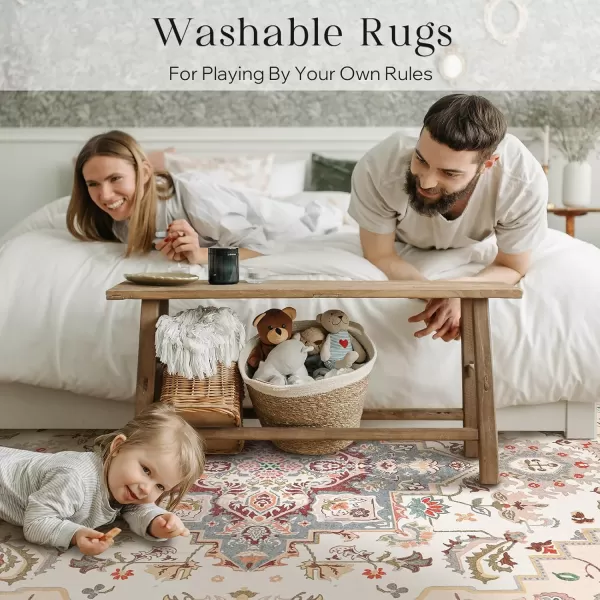 Phantoscope Hallway Runner Rug 2x6 Boho Washable NonSlip Kitchen Rug Runner with Rubber Backing UltraThin Classic Floral Painting Carpet Runner for Entryway Laundry Bathroom BlueIvoryLilacPinkIvoryGray