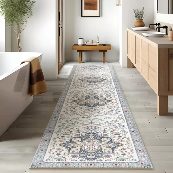 Phantoscope Hallway Runner Rug 2x6 Boho Washable NonSlip Kitchen Rug Runner with Rubber Backing UltraThin Classic Floral Painting Carpet Runner for Entryway Laundry Bathroom BlueIvoryLilacBlueIvoryLilac