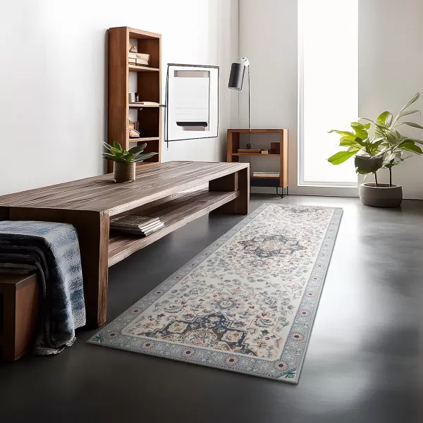 Phantoscope Hallway Runner Rug 2x6 Boho Washable NonSlip Kitchen Rug Runner with Rubber Backing UltraThin Classic Floral Painting Carpet Runner for Entryway Laundry Bathroom BlueIvoryLilacBlueIvoryLilac