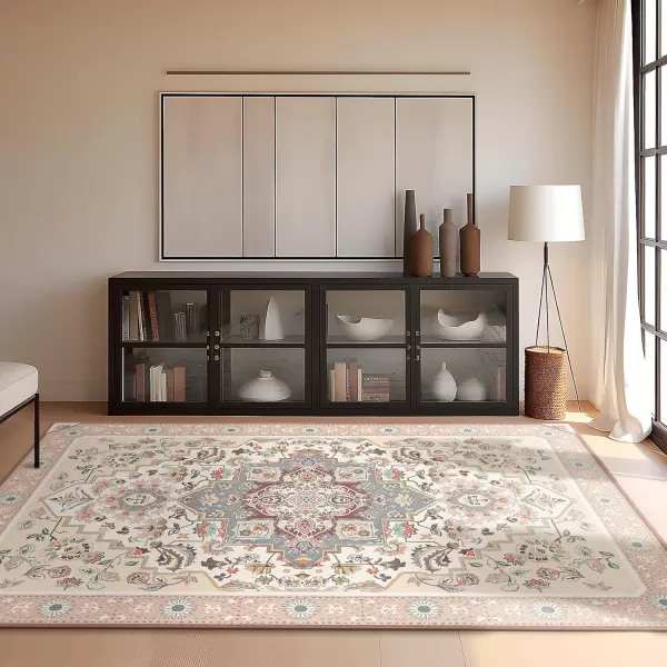 Phantoscope Hallway Runner Rug 2x6 Boho Washable NonSlip Kitchen Rug Runner with Rubber Backing UltraThin Classic Floral Painting Carpet Runner for Entryway Laundry Bathroom BlueIvoryLilacPinkIvoryGray