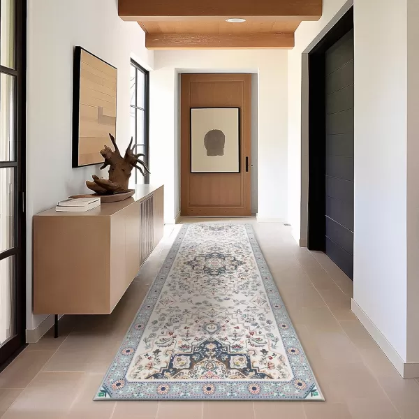 Phantoscope Hallway Runner Rug 2x6 Boho Washable NonSlip Kitchen Rug Runner with Rubber Backing UltraThin Classic Floral Painting Carpet Runner for Entryway Laundry Bathroom BlueIvoryLilacBlueIvoryLilac