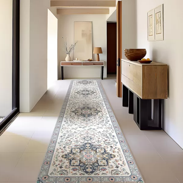 Phantoscope Hallway Runner Rug 2x6 Boho Washable NonSlip Kitchen Rug Runner with Rubber Backing UltraThin Classic Floral Painting Carpet Runner for Entryway Laundry Bathroom BlueIvoryLilacBlueIvoryLilac
