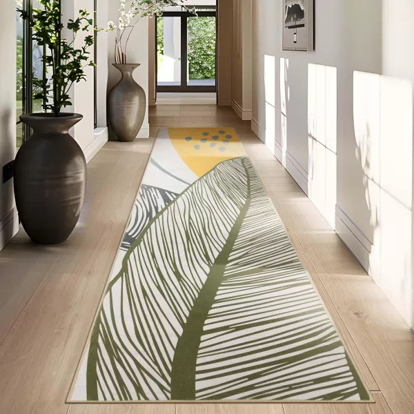 Phantoscope Hallway Runner Rug 2x6 Illustration Washable NonSlip Kitchen Rug Runner with Rubber Backing UltraThin Abstract Plant Painting Carpet Runner for Entryway Laundry Bathroom YellowGreenYellowGreen