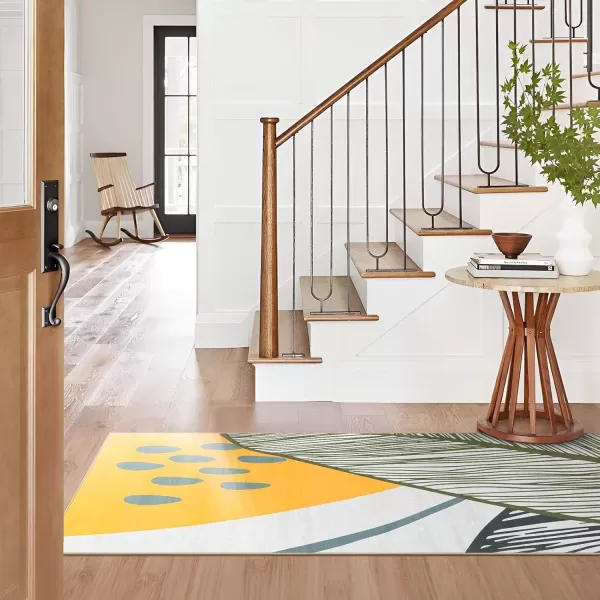 Phantoscope Hallway Runner Rug 2x6 Illustration Washable NonSlip Kitchen Rug Runner with Rubber Backing UltraThin Abstract Plant Painting Carpet Runner for Entryway Laundry Bathroom YellowGreenYellowGreen