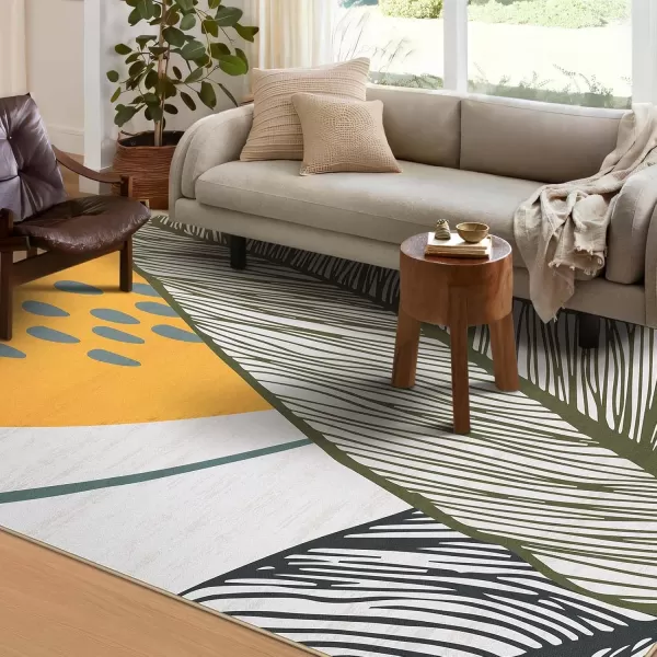 Phantoscope Hallway Runner Rug 2x6 Illustration Washable NonSlip Kitchen Rug Runner with Rubber Backing UltraThin Abstract Plant Painting Carpet Runner for Entryway Laundry Bathroom YellowGreenYellowGreen