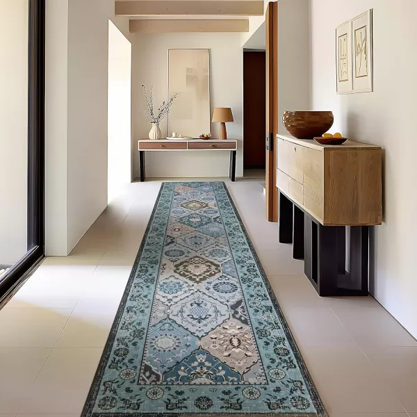 Phantoscope Hallway Runner Rug 2x6  Vintage Washable NonSlip Kitchen Rug Runner with Rubber Backing UltraThin Moroccan Boho Carpet Runner for Entryway Laundry Bathroom Blue TealMultiBlue TealMulti