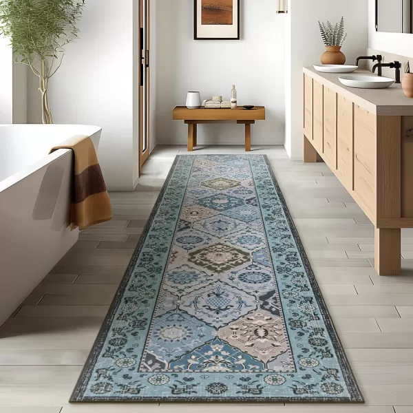 Phantoscope Hallway Runner Rug 2x6  Vintage Washable NonSlip Kitchen Rug Runner with Rubber Backing UltraThin Moroccan Boho Carpet Runner for Entryway Laundry Bathroom Blue TealMultiBlue TealMulti