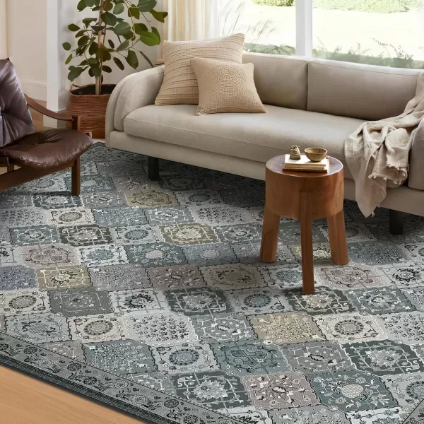 Phantoscope Hallway Runner Rug 2x6  Vintage Washable NonSlip Kitchen Rug Runner with Rubber Backing UltraThin Moroccan Boho Carpet Runner for Entryway Laundry Bathroom Blue TealMultiNeutral Gray