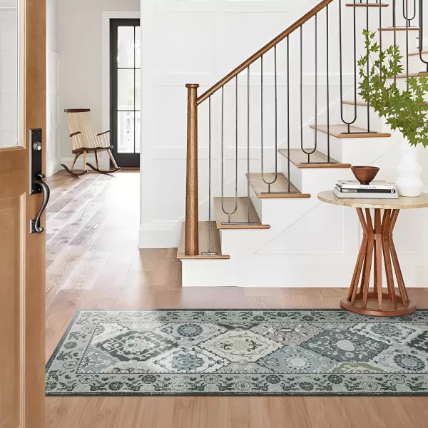Phantoscope Hallway Runner Rug 2x6  Vintage Washable NonSlip Kitchen Rug Runner with Rubber Backing UltraThin Moroccan Boho Carpet Runner for Entryway Laundry Bathroom Blue TealMultiNeutral Gray