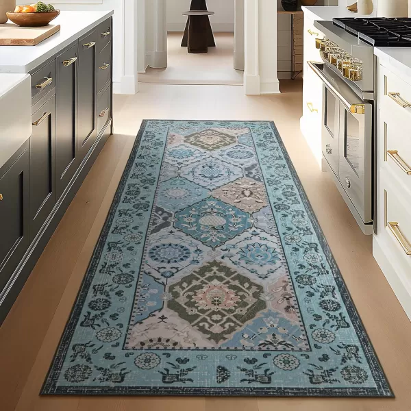 Phantoscope Hallway Runner Rug 2x6  Vintage Washable NonSlip Kitchen Rug Runner with Rubber Backing UltraThin Moroccan Boho Carpet Runner for Entryway Laundry Bathroom Blue TealMultiBlue TealMulti