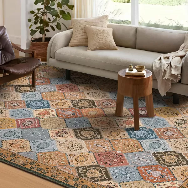 Phantoscope Hallway Runner Rug 2x6  Vintage Washable NonSlip Kitchen Rug Runner with Rubber Backing UltraThin Moroccan Boho Carpet Runner for Entryway Laundry Bathroom Blue TealMultiTan BrownMulti