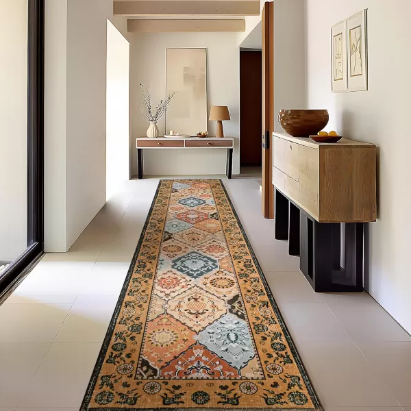 Phantoscope Hallway Runner Rug 2x6  Vintage Washable NonSlip Kitchen Rug Runner with Rubber Backing UltraThin Moroccan Boho Carpet Runner for Entryway Laundry Bathroom Blue TealMultiTan BrownMulti