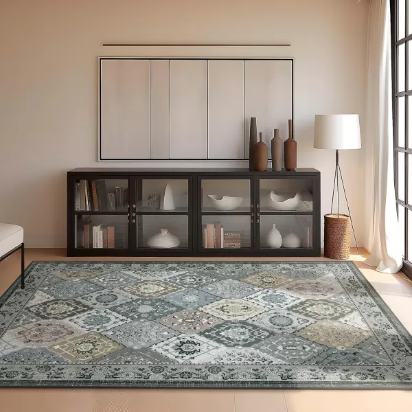 Phantoscope Hallway Runner Rug 2x6  Vintage Washable NonSlip Kitchen Rug Runner with Rubber Backing UltraThin Moroccan Boho Carpet Runner for Entryway Laundry Bathroom Blue TealMultiNeutral Gray