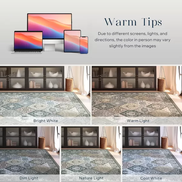 Phantoscope Hallway Runner Rug 2x6  Vintage Washable NonSlip Kitchen Rug Runner with Rubber Backing UltraThin Moroccan Boho Carpet Runner for Entryway Laundry Bathroom Blue TealMultiNeutral Gray