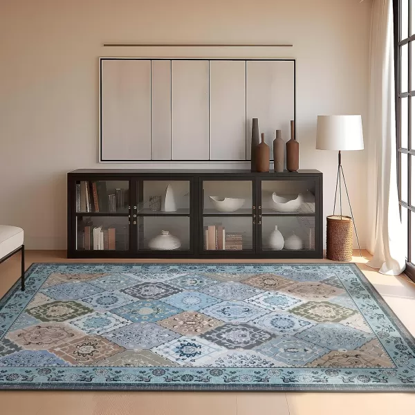 Phantoscope Hallway Runner Rug 2x6  Vintage Washable NonSlip Kitchen Rug Runner with Rubber Backing UltraThin Moroccan Boho Carpet Runner for Entryway Laundry Bathroom Blue TealMultiBlue TealMulti