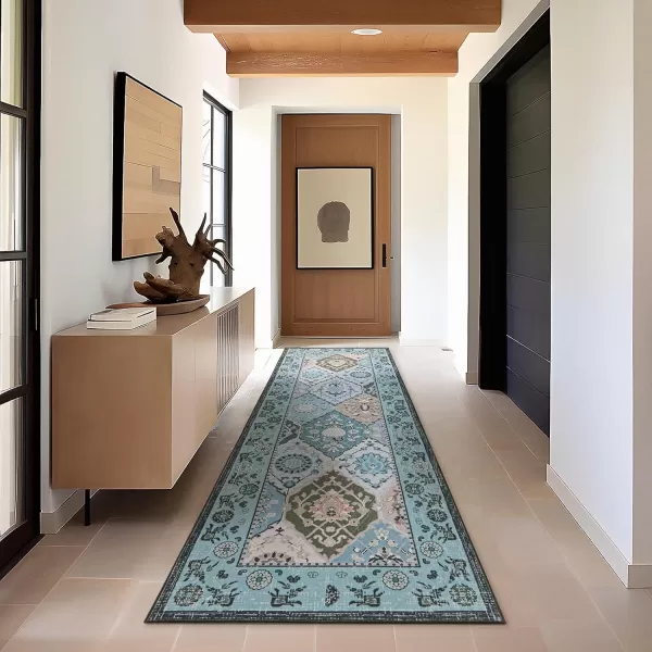 Phantoscope Hallway Runner Rug 2x6  Vintage Washable NonSlip Kitchen Rug Runner with Rubber Backing UltraThin Moroccan Boho Carpet Runner for Entryway Laundry Bathroom Blue TealMultiBlue TealMulti