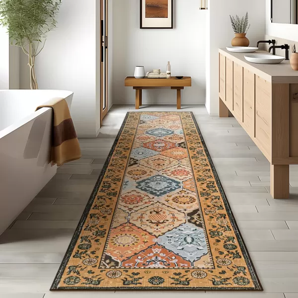 Phantoscope Hallway Runner Rug 2x6  Vintage Washable NonSlip Kitchen Rug Runner with Rubber Backing UltraThin Moroccan Boho Carpet Runner for Entryway Laundry Bathroom Blue TealMultiTan BrownMulti